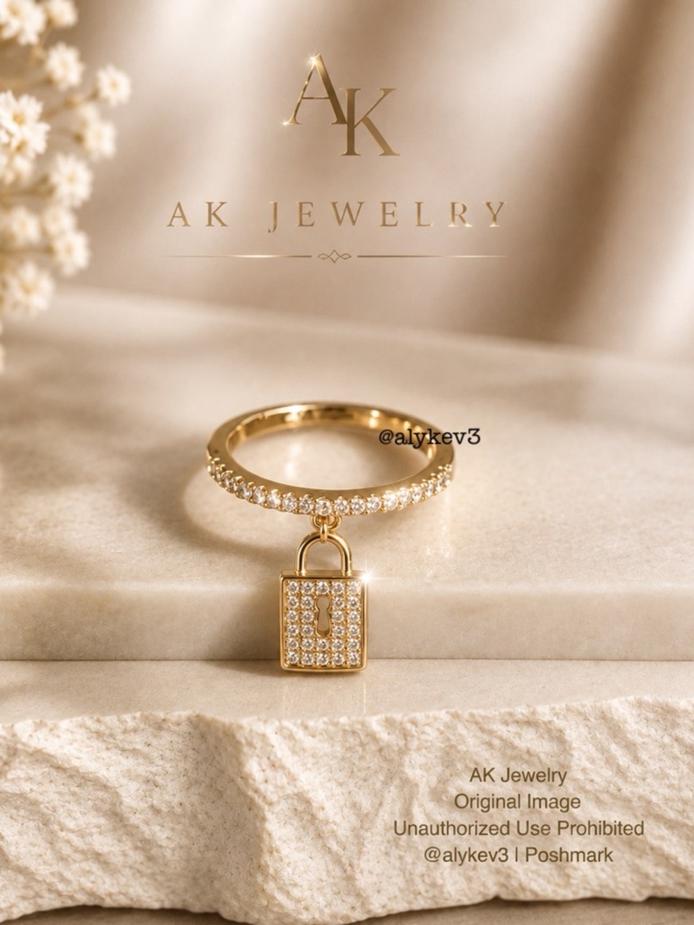 💎LUXURY 14K Gold Diamond Pavé Lock Charm Ring – Dainty | AK Jewelry™